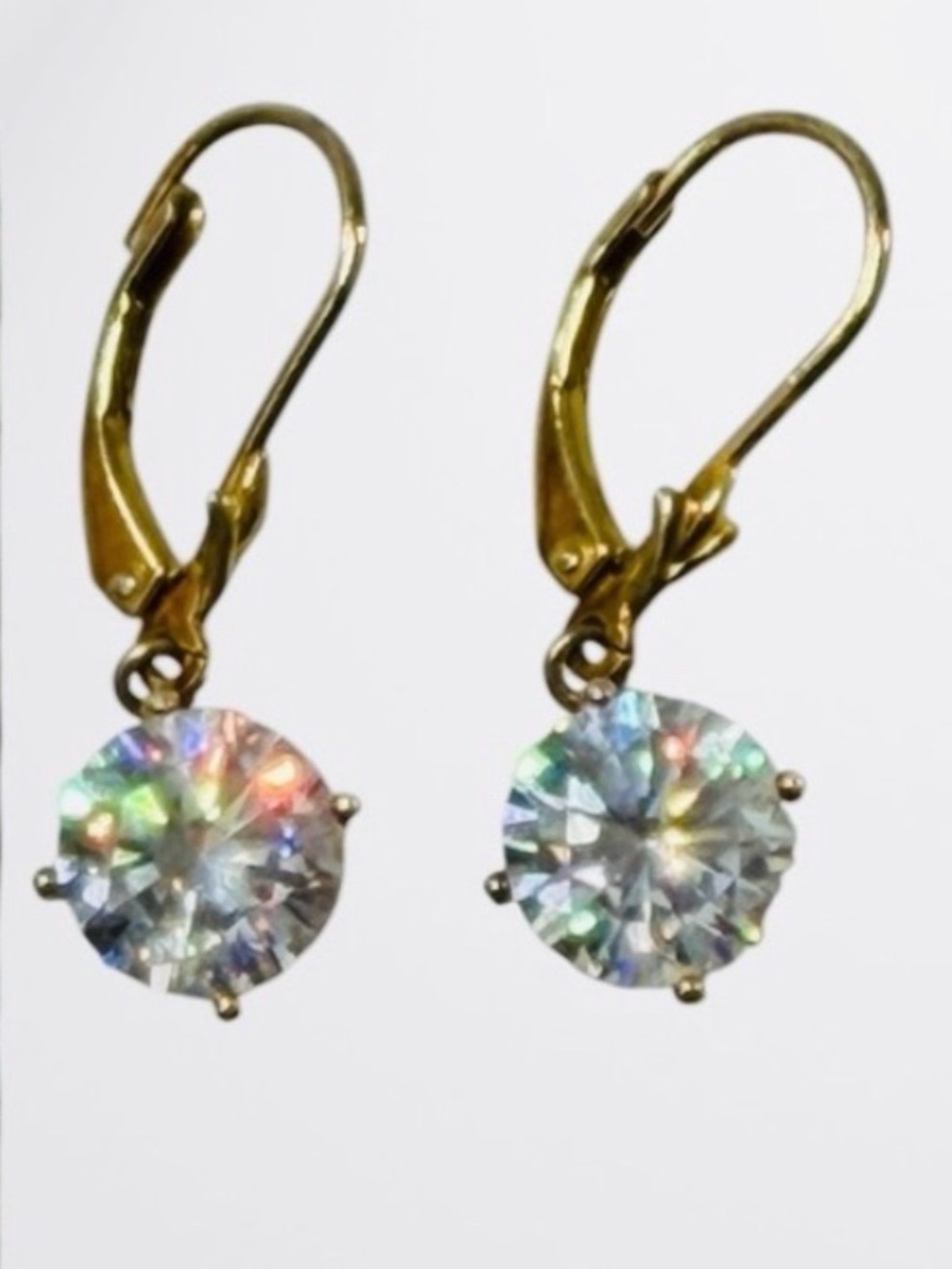 18k Gold plated Sterling Silver Leverback Drop Earrings with Clear Cubic Zirconi
